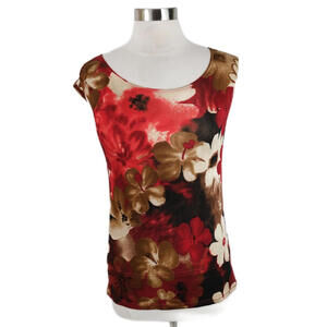 Yves St Clair Womens Scoop Neck Red Floral Tank Top Blouse M